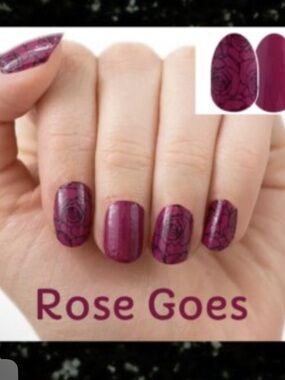 Color Street nail polish strips rose goes 4DC279  easy peel apply black & berry